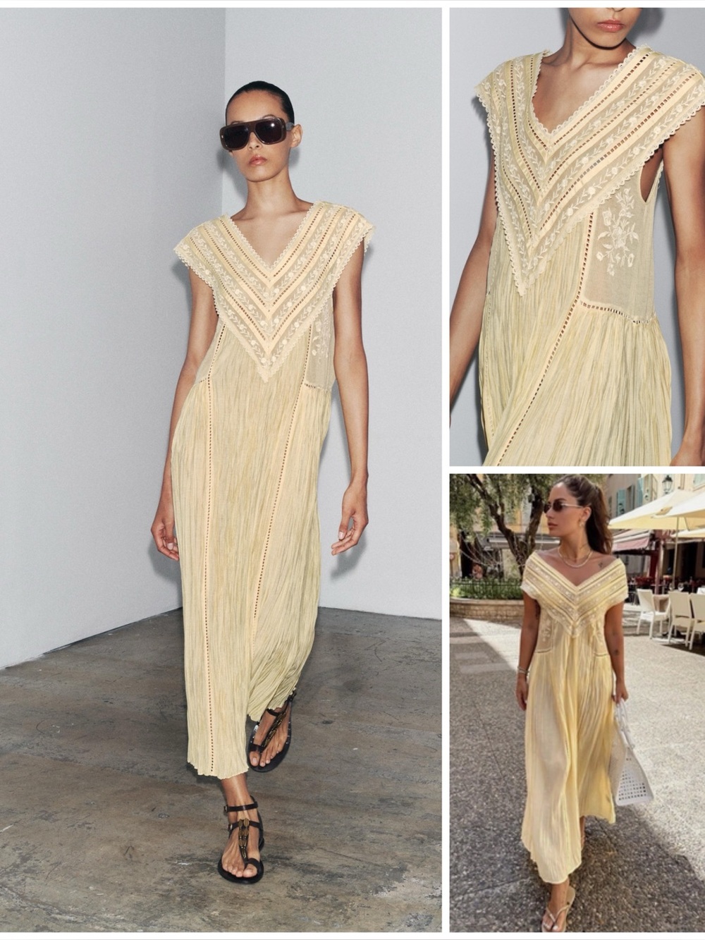 ZARA ~ ZW Collection Pleated Embroidered Maxi Dress